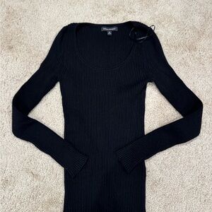 Black Ribbed Long Sleeve Top